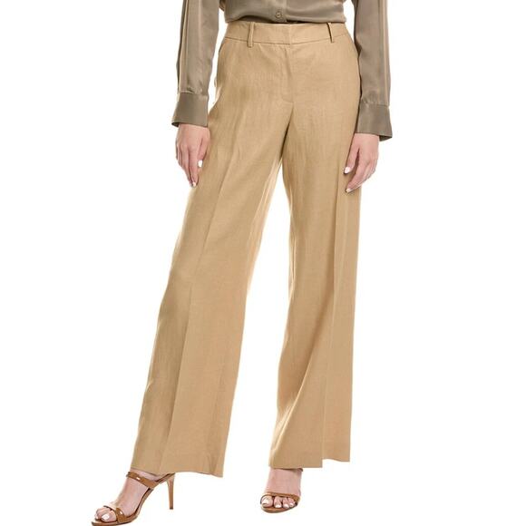 Lafayette 148 New York Pants - Lafayette 148 New Yor Women's 8 Tan Silk Linen Sullivan Wide Leg Trousers Pants